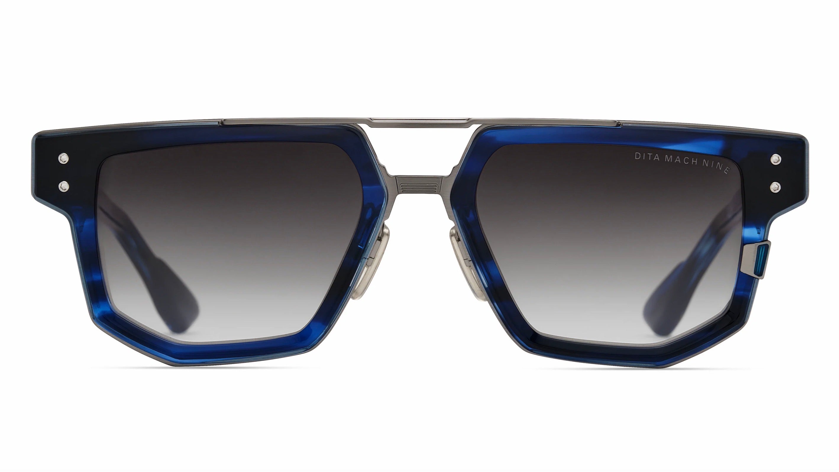 MACH NINE-Blue Swirl / Antique Silver / Grey to Clear Gradient