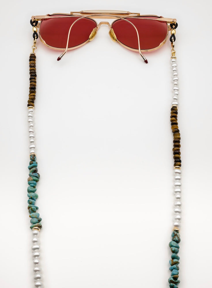 MARFA CHAIN-Freshwater Pearl / Turquoise / Tiger's Eye