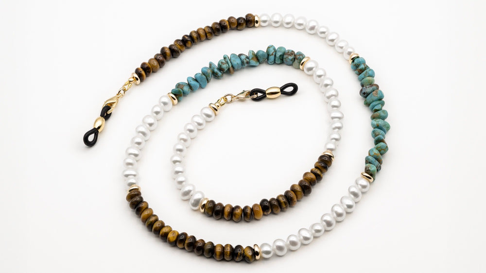 MARFA CHAIN-Freshwater Pearl / Turquoise / Tiger's Eye