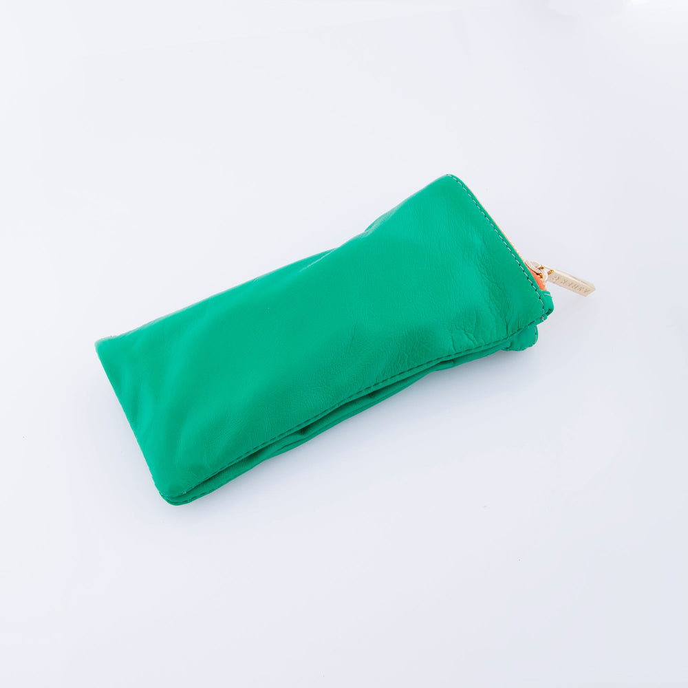 ASHER G LEATHER POUCH-Lamb Kelly Green (Yellow/Gold)
